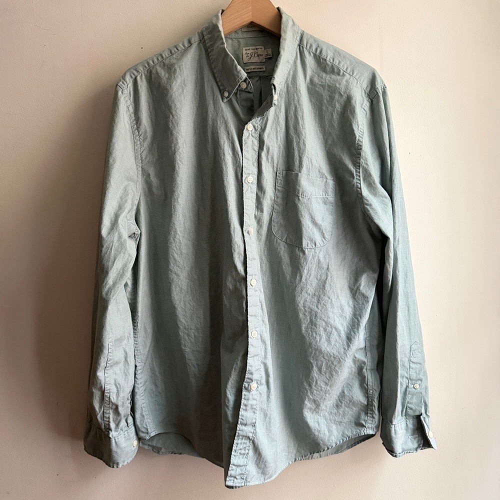 J.Crew Secret Wash Shirt Classic Fit Button Down Green Large Good - Picture 1 of 8